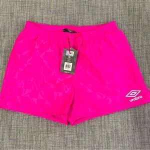 NWT Umbro Girls Neon Pink Checker Shorts. Size M.